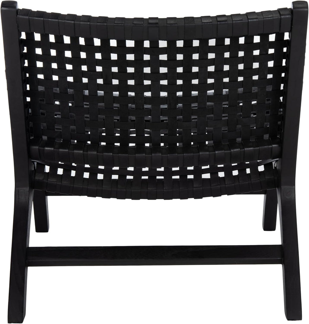 Safavieh Home Luna Black and Black Leather Woven Accent Chair