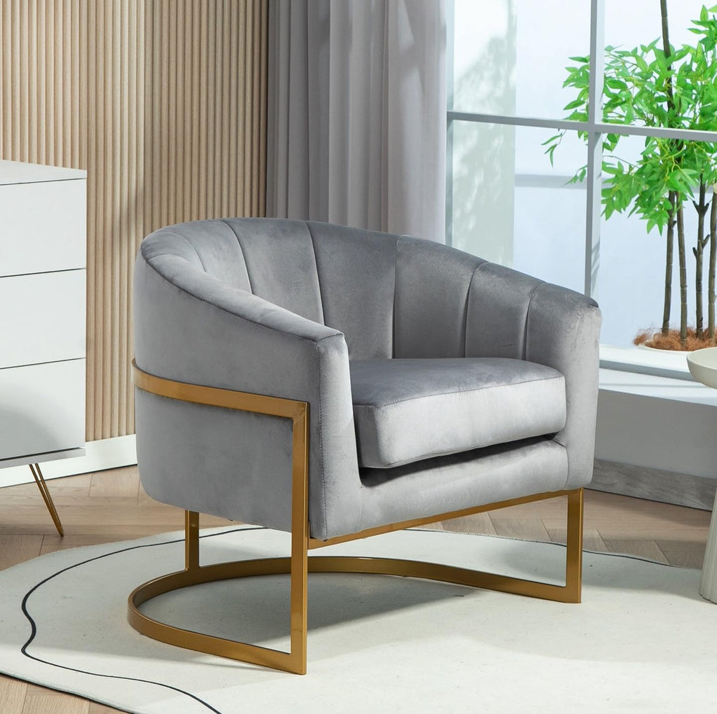 Container Furniture Direct Velvet Modern Accent Armchair - Luxury Gold Frame | Versatile Seating for Living Room, Bedroom, Office, Grey
