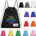 Custom Drawstring Bags With Logo, 200 PCS Personalized Text Drawstring Backpack Bulk, Easy-to-Carry String Bag Great for Gym, Travelling and for Everyday Use (Black)