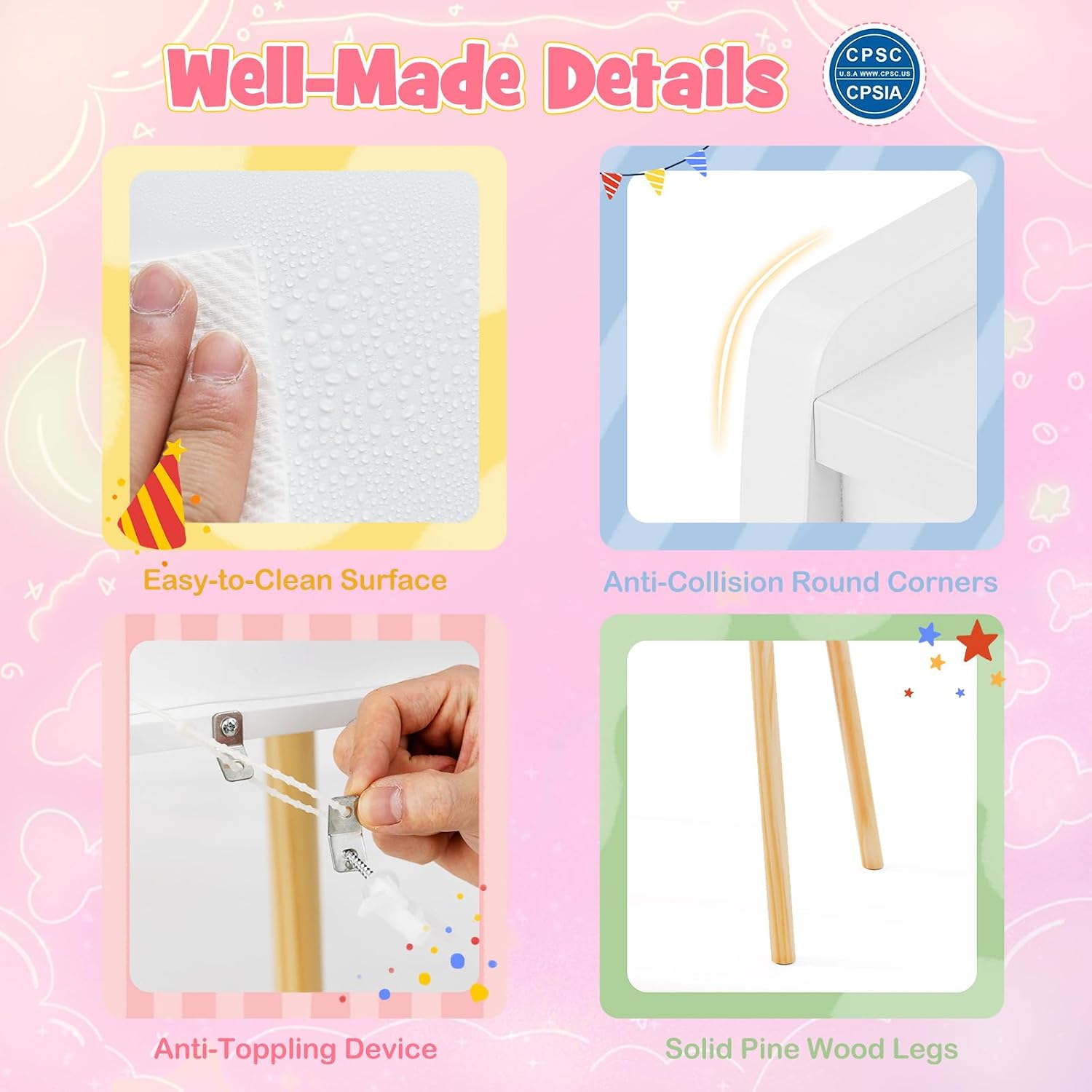 HONEY JOY Kids Vanity, Little Girls Vanity Set with Mirror and Stool and Lights, Drawers, Toddler Makeup Vanity Dressing Table, Wooden Pretend Play Kids Vanity Table and Chair Set (White)
