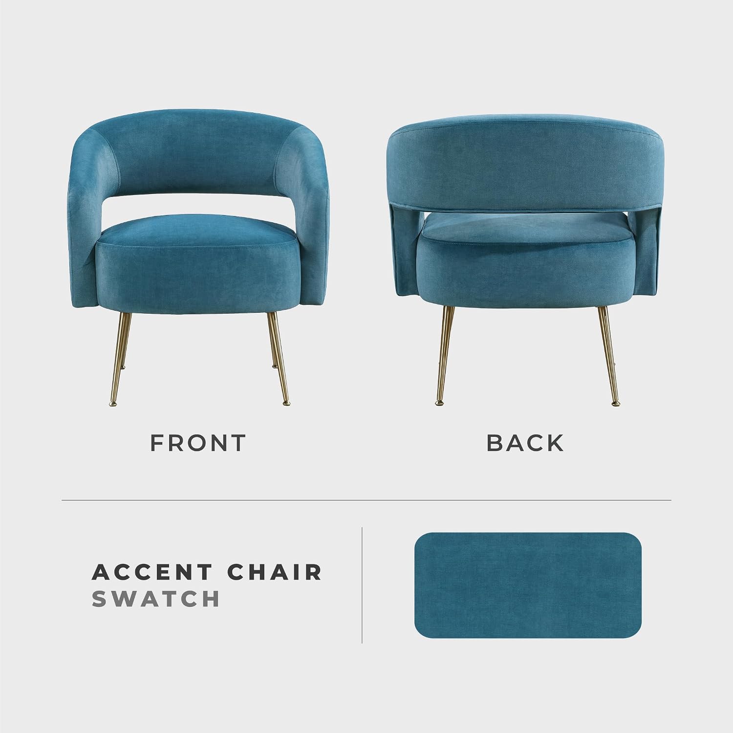Lexicon Mid-Century Modern Velvet Accent Chair with Open Back, Gold Metal Legs, Upholstered Curved Barrel Armchair for Living Room/Bedroom/Office, Easy Assembly, Dark Teal
