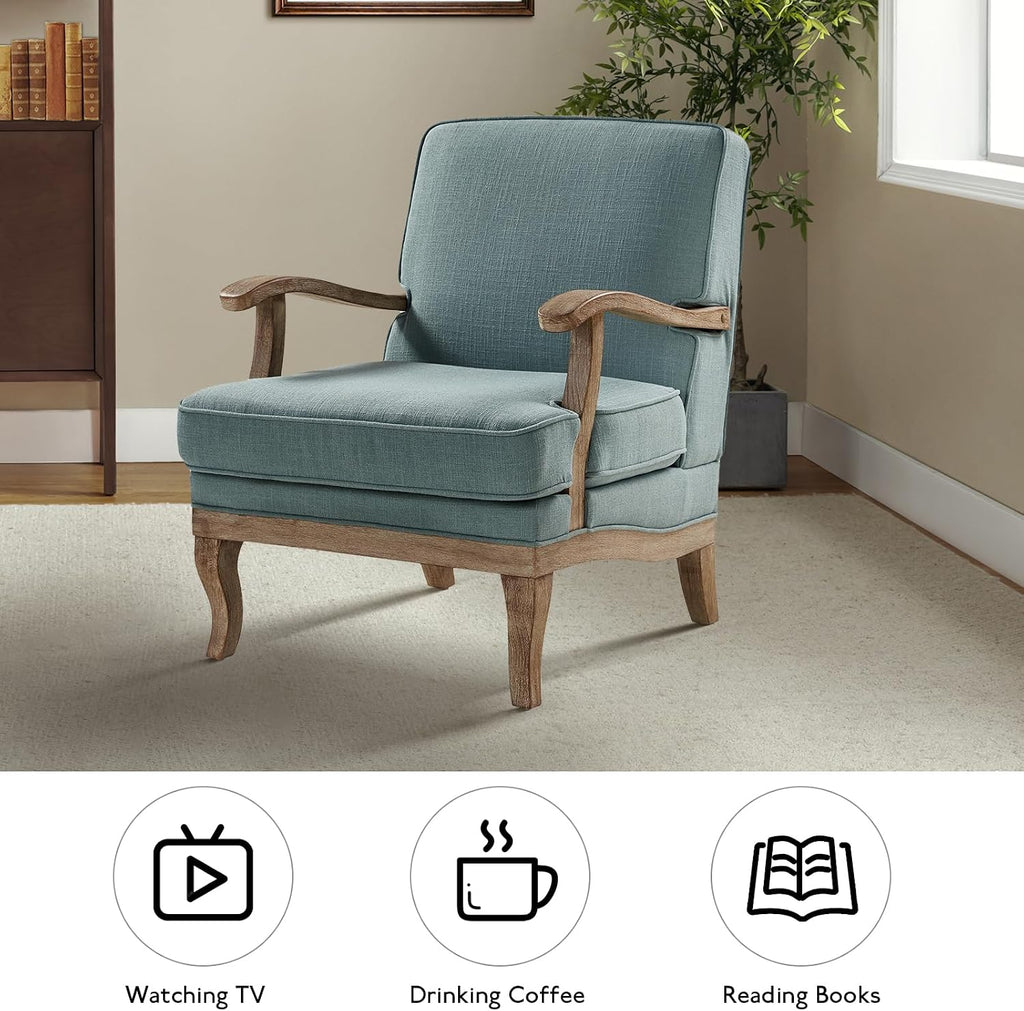 HULALA HOME Mid-Century Modern Accent Chair, Upholstered Lounge Arm Chair with Solid Wood Legs and Armrest, Removable Cushion Comfy Retro Reading Armchair for Living Room, Bedroom, Balcony, Blue