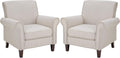 PrimeZone Comfy Accent Chair Set of 2, Mid-Century Modern Fabric Living Room Chair Reading Chair with Soft Cushion, Nailhead Trim & Rolled Armrest, Arm Chair Sofa Chair for Bedroom Waiting Room,Beige