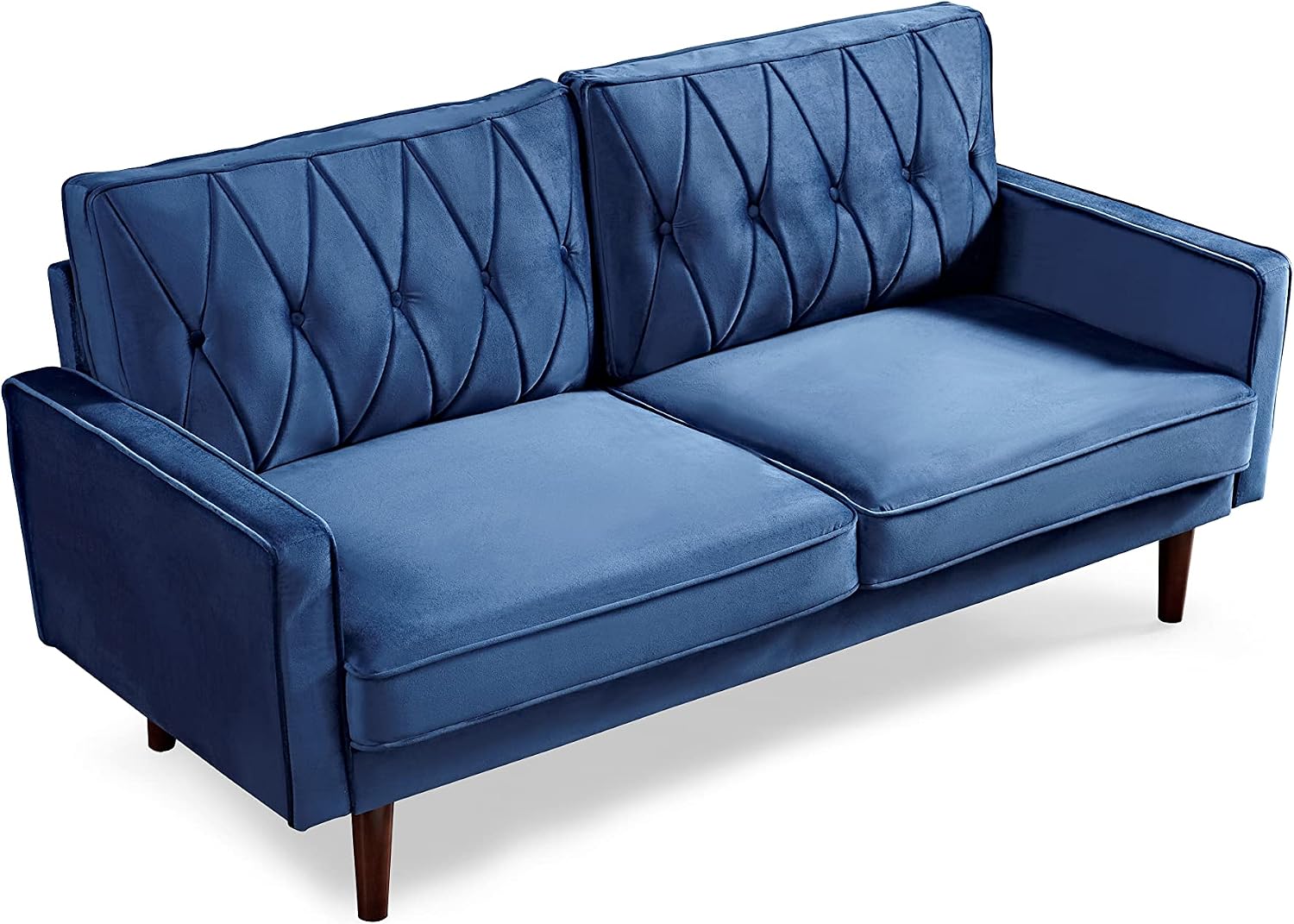 Container Furniture Modern Style Tufted Velvet Couches for Living Room with Soft Fabric Upholstery and Solid Wood Frame, 2 Piece Sofa and Loveseat Set, Dark Blue