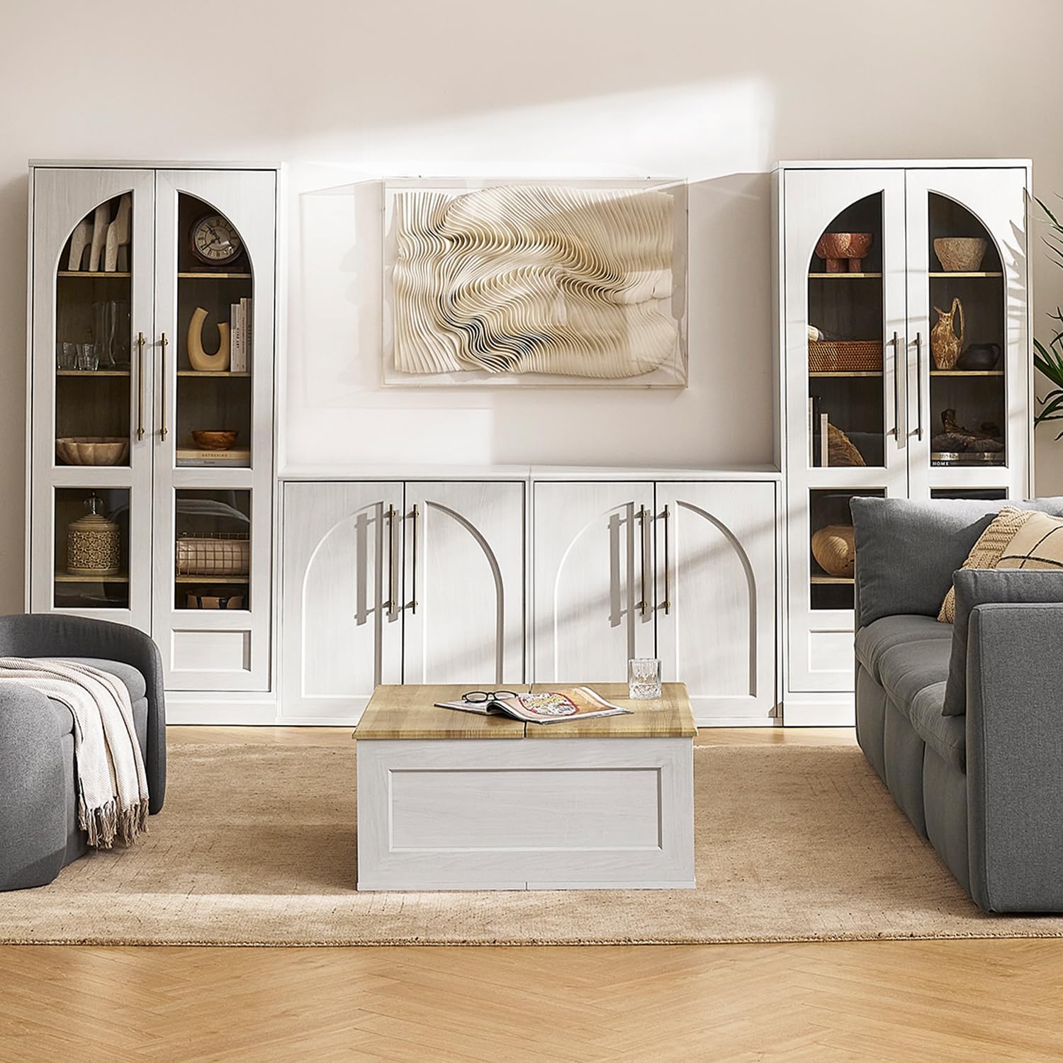 mopio Blake Lift Top Coffee Table with Storage, Modern Farmhouse Square Wood Center Coffee Table with Easy Lifting Top, Chamfered Edge & Soft Closing (White Oak)
