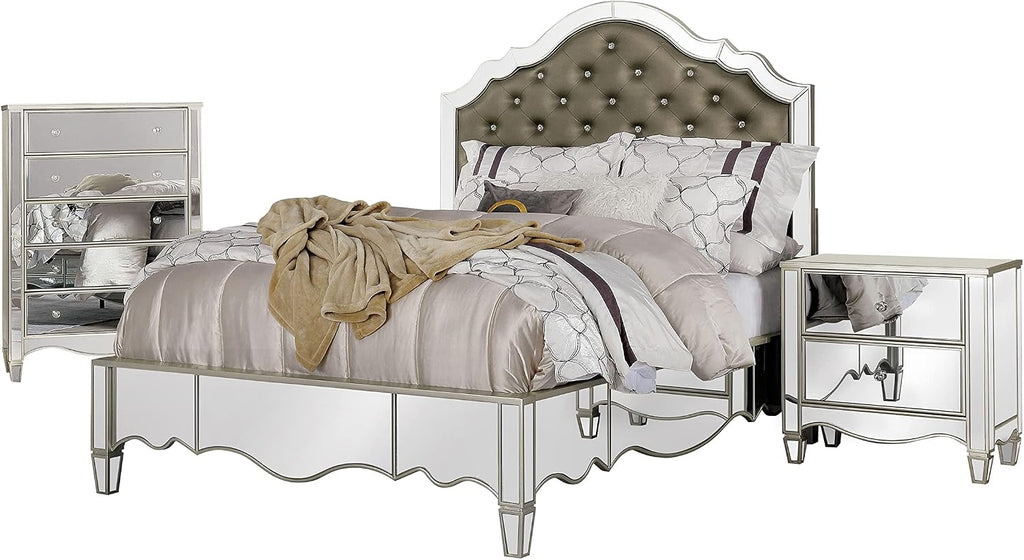 HOMES: Inside + Out Bowne Glam 2-Drawer Wood 28 in. Nightstand, Bedside Table with USB Port for Bedroom, Silver