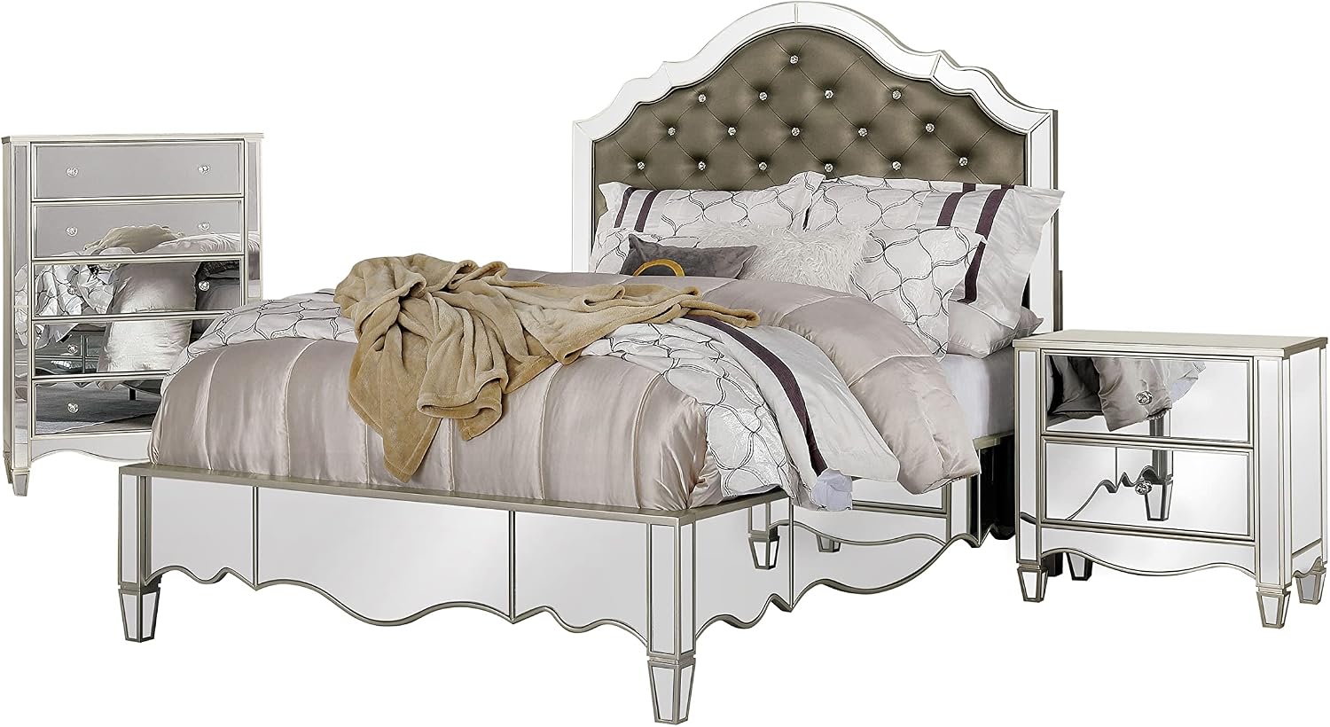 HOMES: Inside + Out Bowne Glam 2-Drawer Wood 28 in. Nightstand, Bedside Table with USB Port for Bedroom, Silver