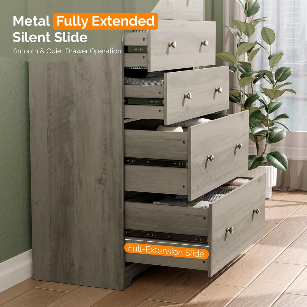 VINGLI Tall Dresser, Rustic Grey Dresser 6 Drawer Chest of Drawers, Wood Gray Dressers for Bedroom, Hallway, Home Office, 31.5' W x 15.75' D x 47.64' H