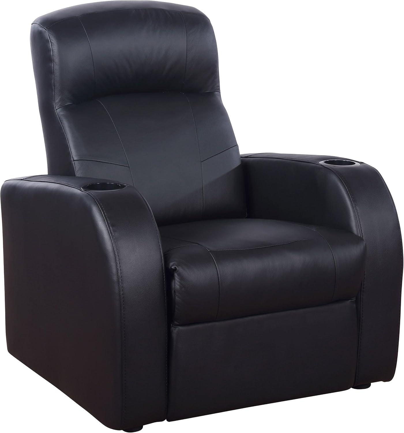 Coaster Home Furnishings - Cyrus - Wood - 7-Piece Upholstered Theater Seating with Cup Holders, Manual Recline and Hidden Storage - Living Room & Home Theater - Black - 600001-S5B