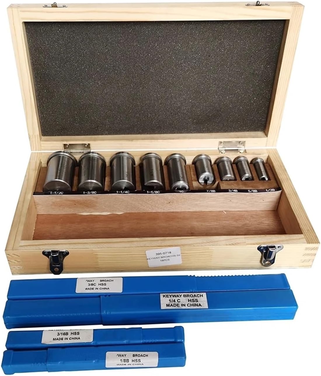 Push Type Keyway broaches 18pcs CNC Keyway Broaches Set Bushing Shim Set 1/2-1-1/2 Broaching Tool Inch Sized High Speed Steel Cutting Tool