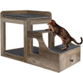 Pet Bunk Bed for Cats, Multi-Level Pet Window Perch Seat Platform with Removable Stairs and Mats for Cats and Dogs, Pet Bed Couch with Drawers for Bedside, Home, Indoor Use, Grey