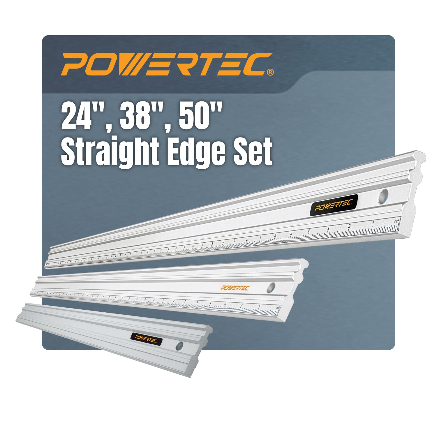 POWERTEC 24, 38 & 50 Inch Machinist Aluminum Straight Edges, for Checking Surface Warp, Marking/Scribing Lines - Used w/Feeler Gauges for Automotive Repairs, Cylinder Head Checks (71720V)