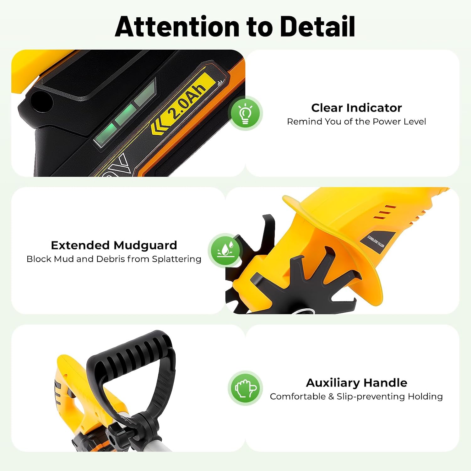 Cordless Tilling Machine, Handheld Tiller Cultivator with 2 Blades, 38.19-46.06in Adjustable Telescoping Pole, for Plowing, Weeding, Gardening, Cultivation (2 Blades)