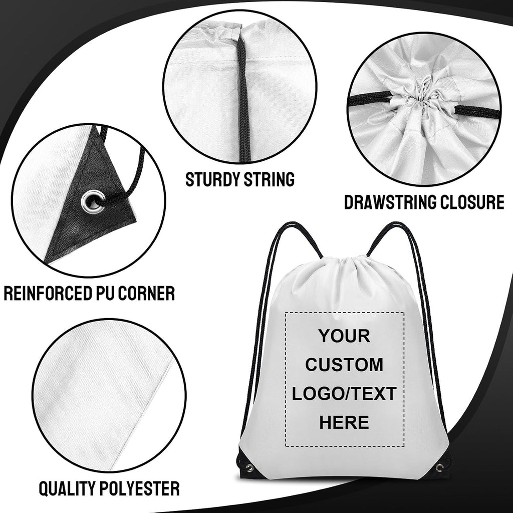 Grneric Custom Drawstring Bags Bulk 10/20/50/100/200 Pack, Promotional Items With Your Logo Personalized String Backpack for Gym, Sport, Travel, White