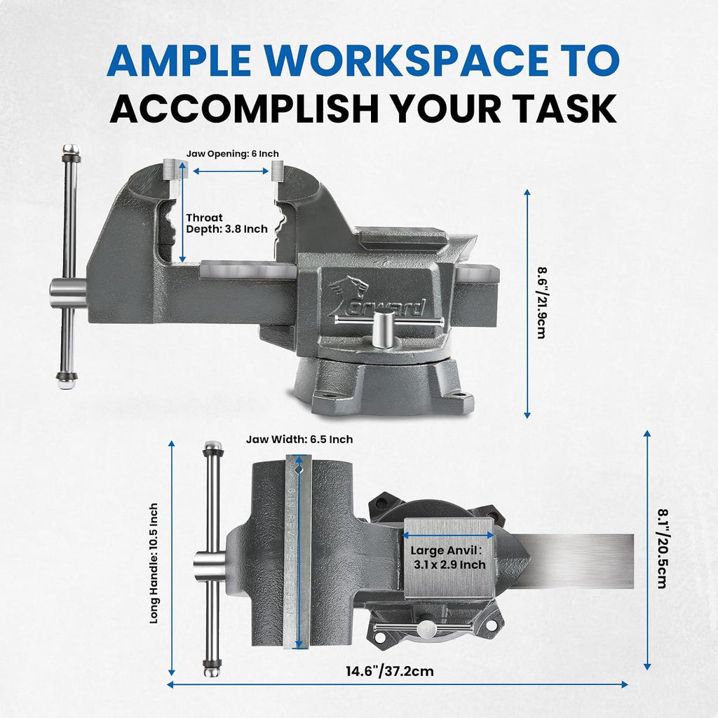 Forward CR60A 6.5 Inch Bench Vise Heavy Duty Vice with Anvil and 210 Degrees Swivel Base (6 1/2')