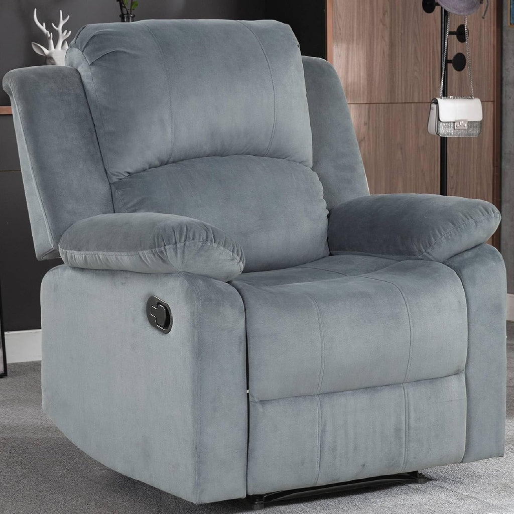 CANMOV Manual Recliner Chair Set of 2, Soft Fabric Overstuffed Recliner Single Sofa Chair for Living Room, Heavy Duty and Safety Reclining Mechanism (Grey)