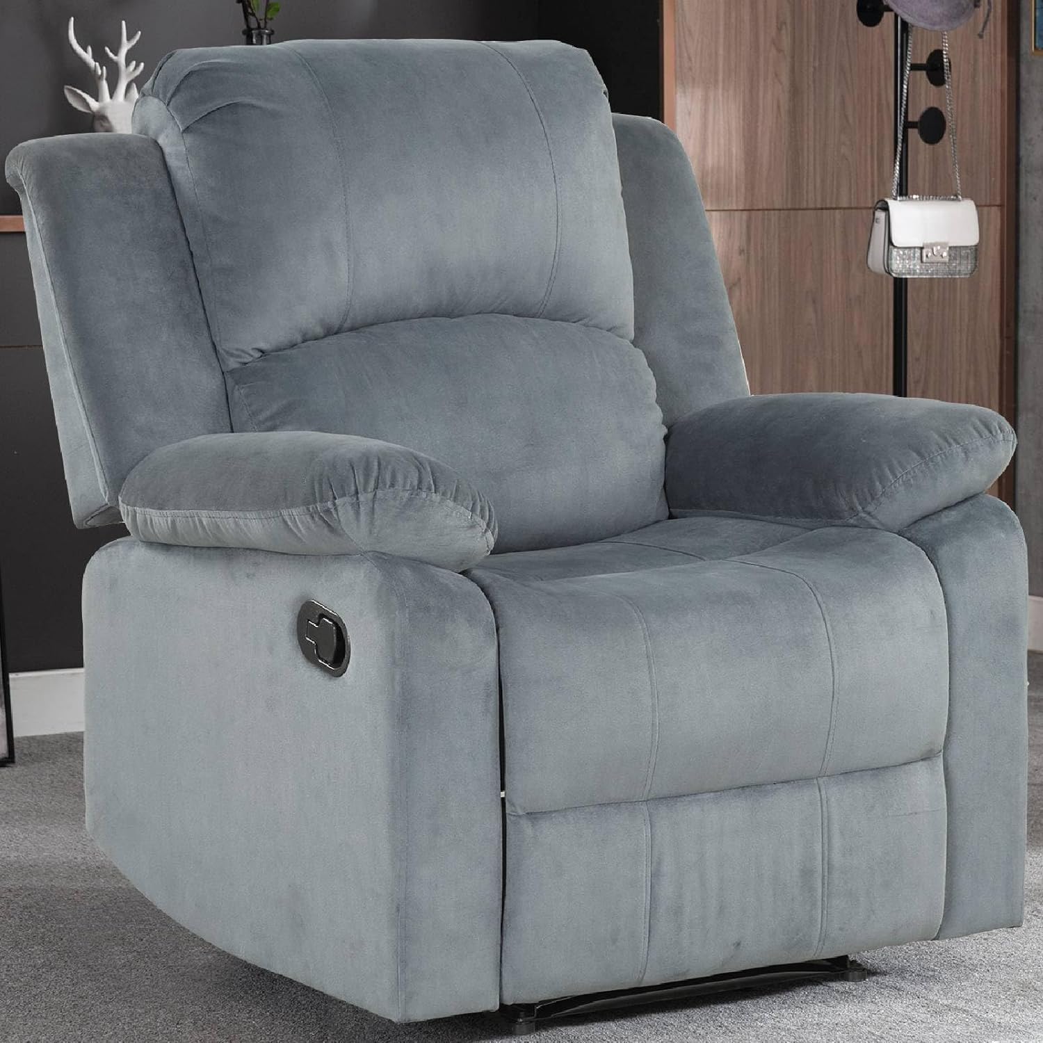 CANMOV Manual Recliner Chair Set of 2, Soft Fabric Overstuffed Recliner Single Sofa Chair for Living Room, Heavy Duty and Safety Reclining Mechanism (Grey)