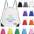 Custom Drawstring Bags With Logo, 500 Pack Personalized Text Drawstring Backpack Bulk Great for Travelling, Gym and for Everyday Use (White)