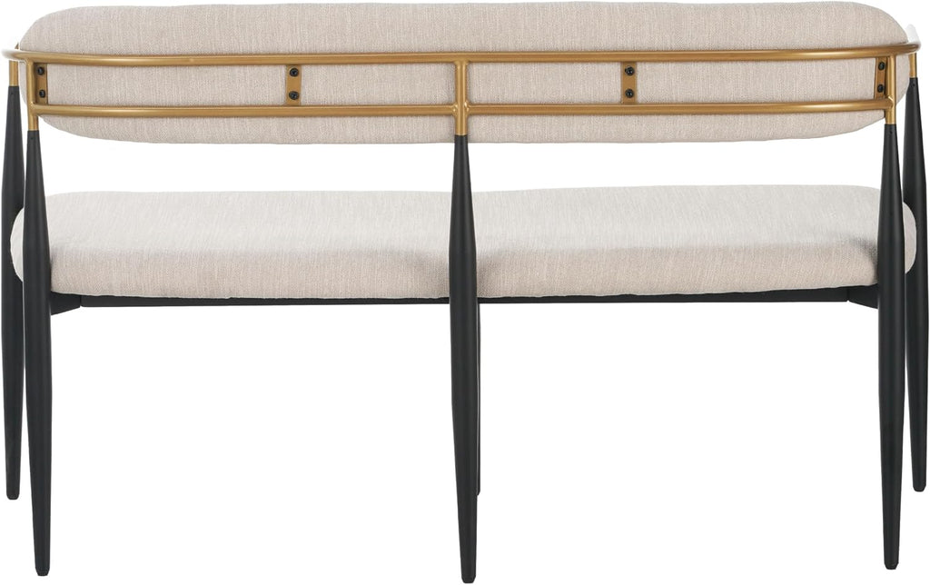 Christopher Knight Home Names Modern Metal Loveseat, Living Room Fabric Upholstered Settee, Curved Open Backrest 2-Seater Sofa, Cozy Couch for Bedroom, Apartment, Home Office, Black+ Gold + Beige