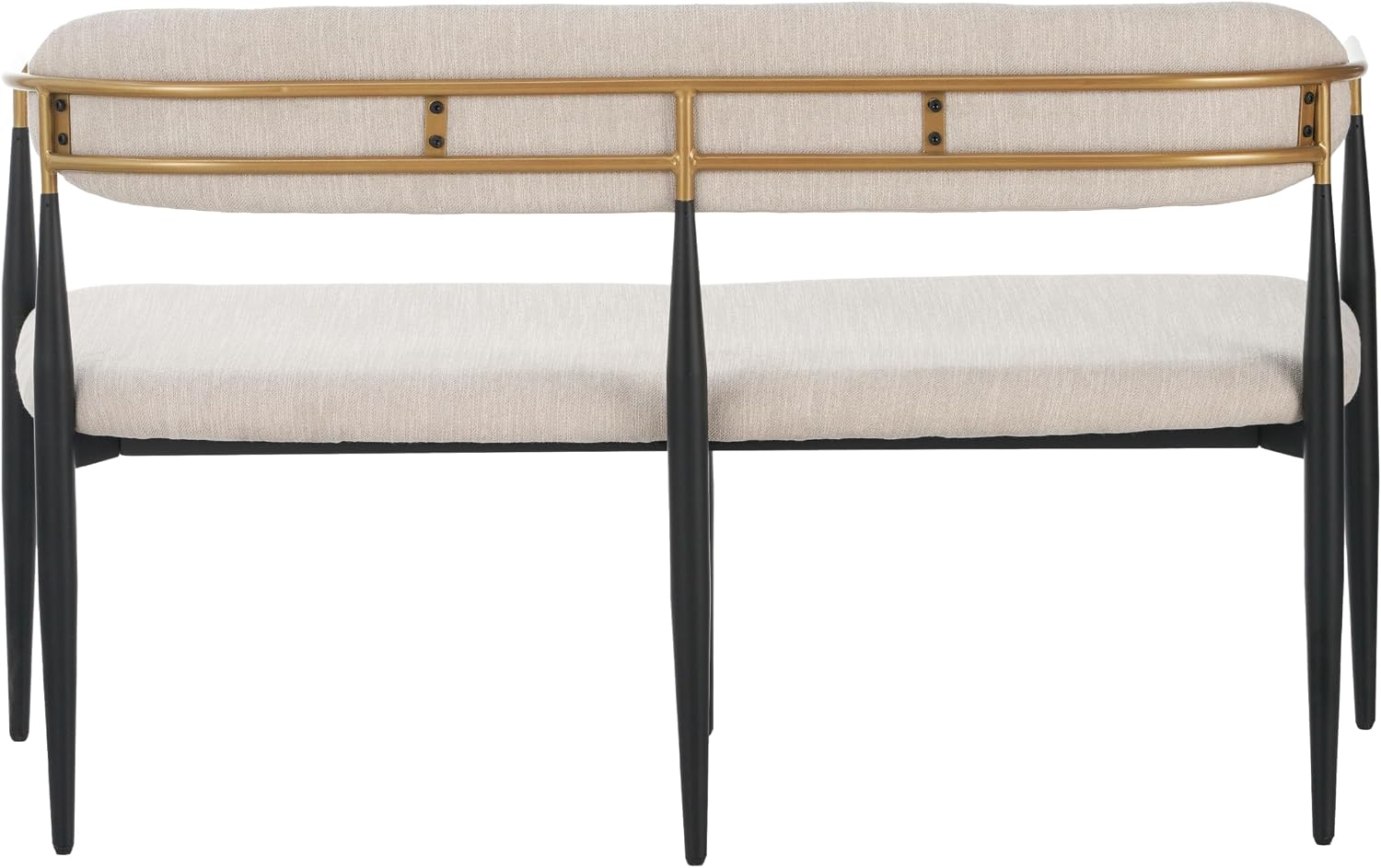 Christopher Knight Home Names Modern Metal Loveseat, Living Room Fabric Upholstered Settee, Curved Open Backrest 2-Seater Sofa, Cozy Couch for Bedroom, Apartment, Home Office, Black+ Gold + Beige