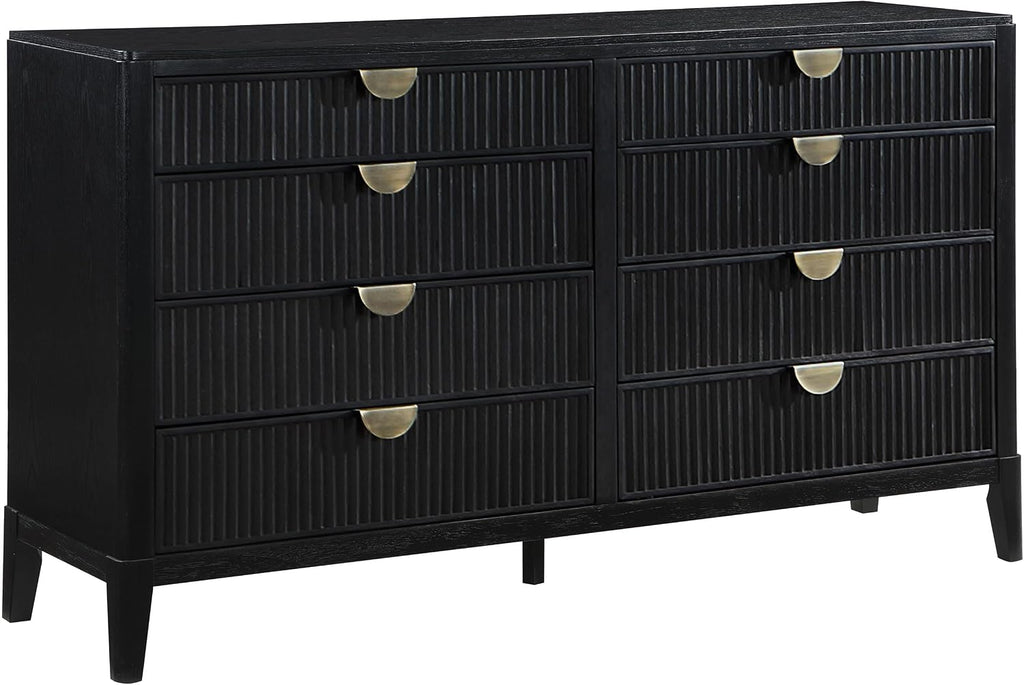 Coaster Home Furnishings - Brookmead - Wood - 8-Drawer Dresser with Fluted Drawer Fronts, Gold Half-Moon Pulls, Felt-Lined Top, Tapering Legs, Transitional Style - Bedroom - Black - 224713