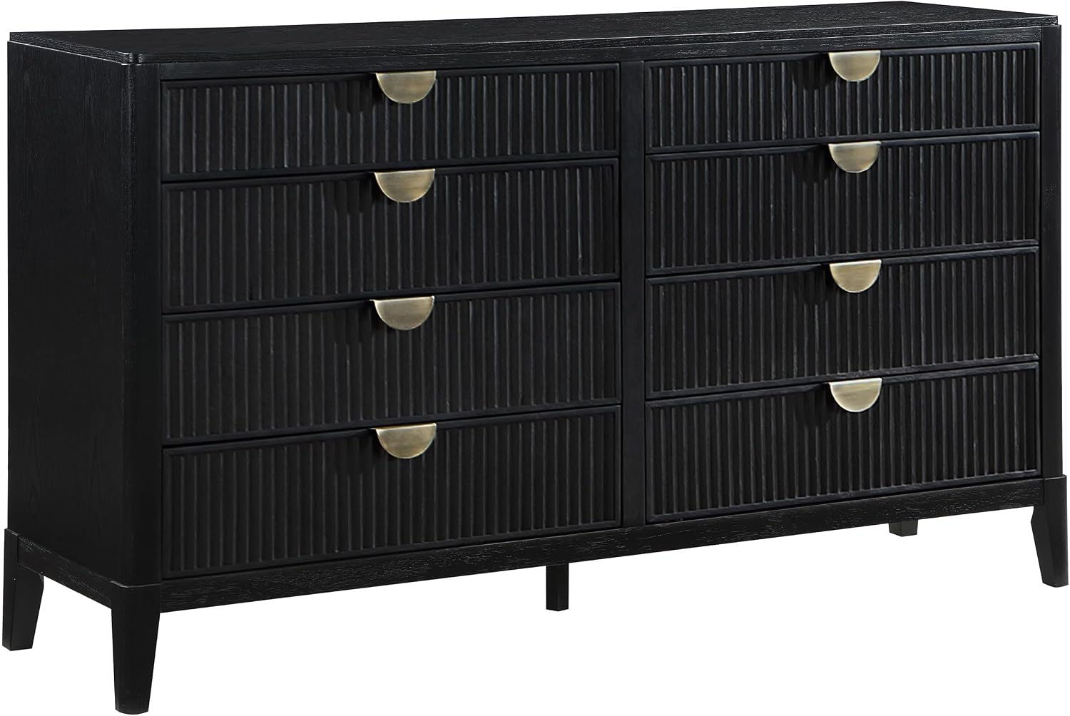 Coaster Home Furnishings - Brookmead - Wood - 8-Drawer Dresser with Fluted Drawer Fronts, Gold Half-Moon Pulls, Felt-Lined Top, Tapering Legs, Transitional Style - Bedroom - Black - 224713
