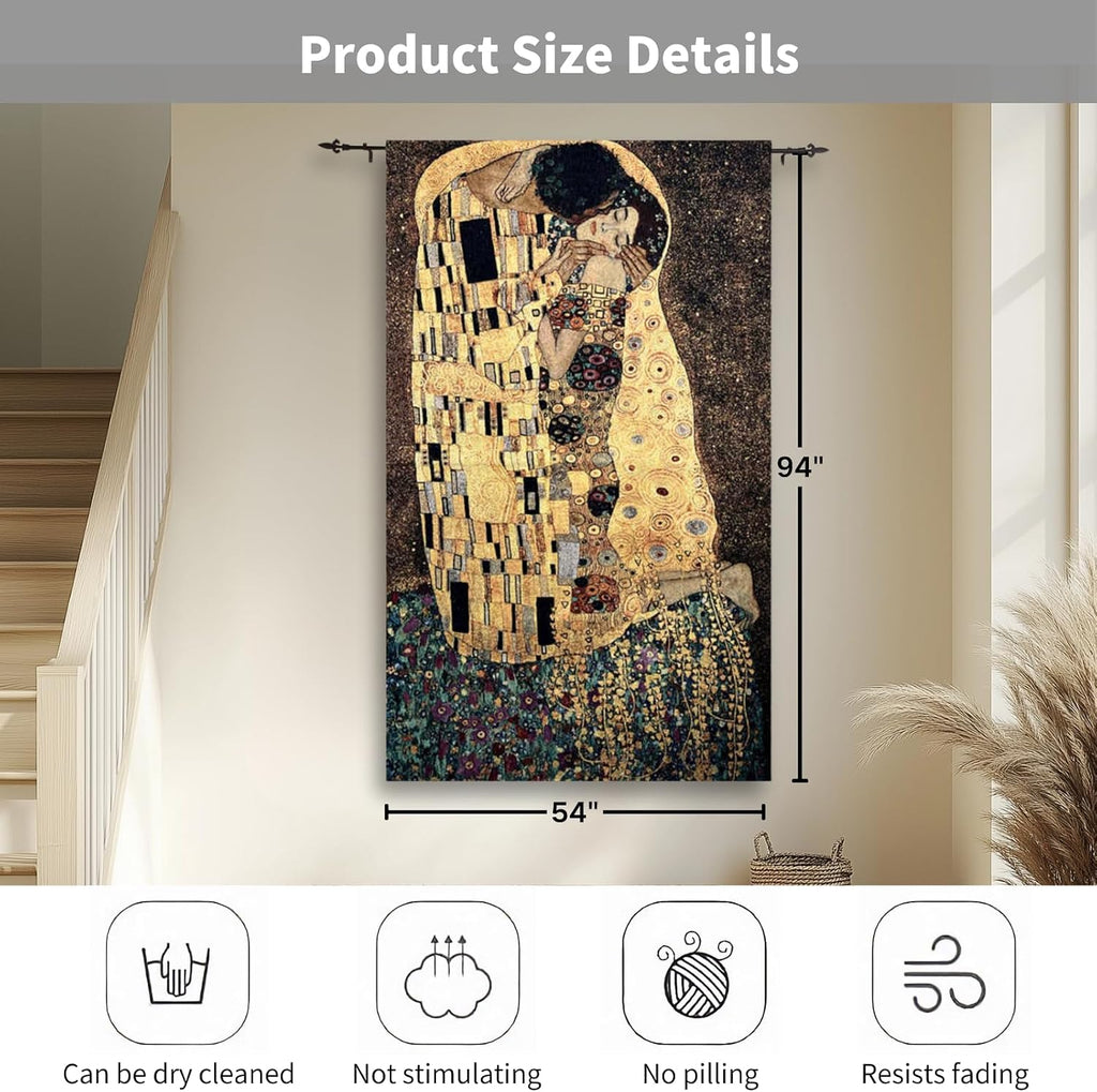ORIMONY The Kiss by Gustav Klimt Woven Tapestry Wall Hanging, Large Vintage Medieval Tapestry for Room Aesthetic (94L x 54W)