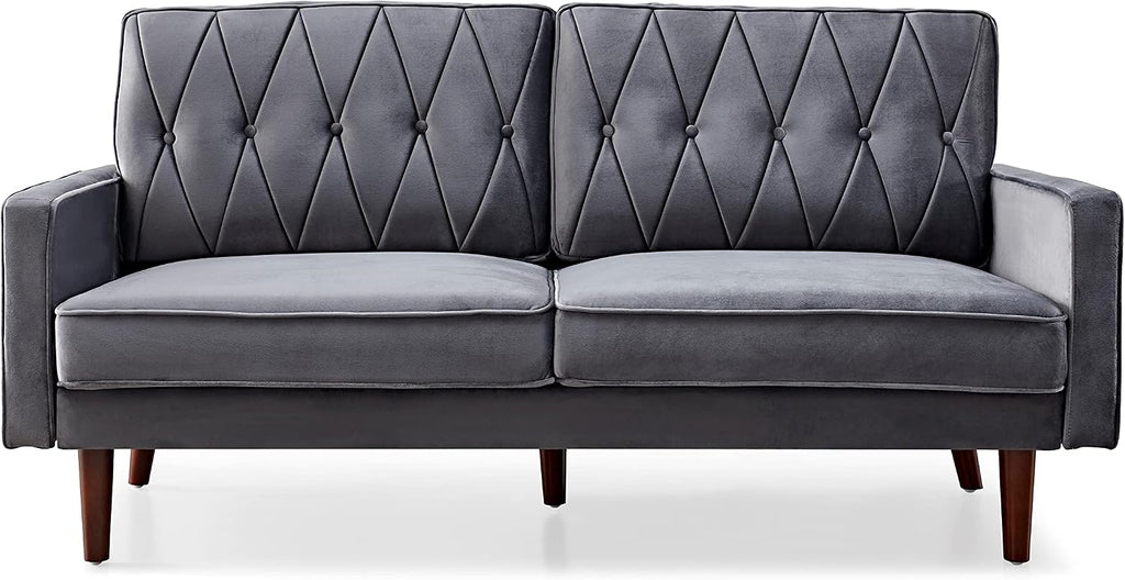 Container Furniture Modern Style Tufted Velvet Couches for Living Room with Soft Fabric Upholstery and Solid Wood Frame, 2 Piece Sofa and Loveseat Set, Grey