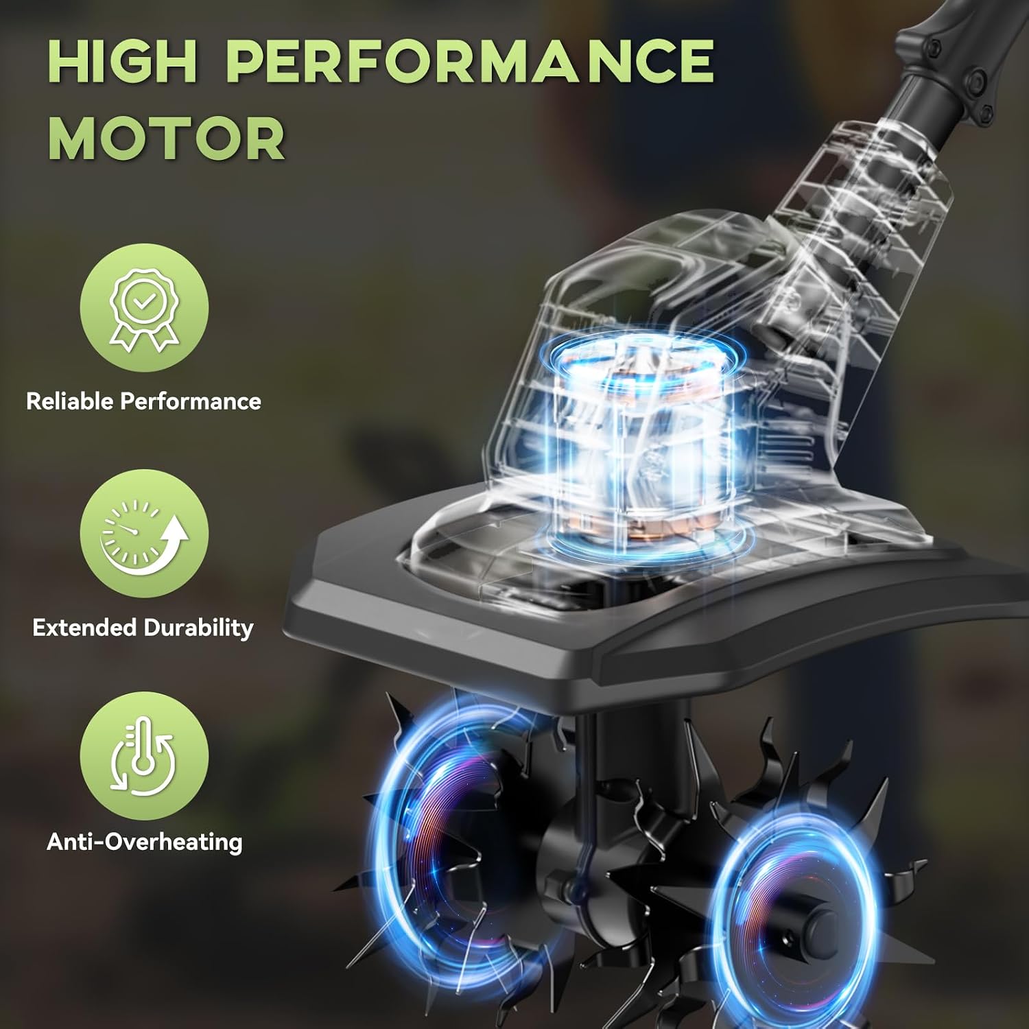 Cordless Tiller Cultivator - 21V 360RPM Electric Garden Tiller with 2 * 4.0Ah Batteries & Fast Charger, 9In Tilling Width and 6.7In Depth, Tiller for Gardening, Lawn, Soil