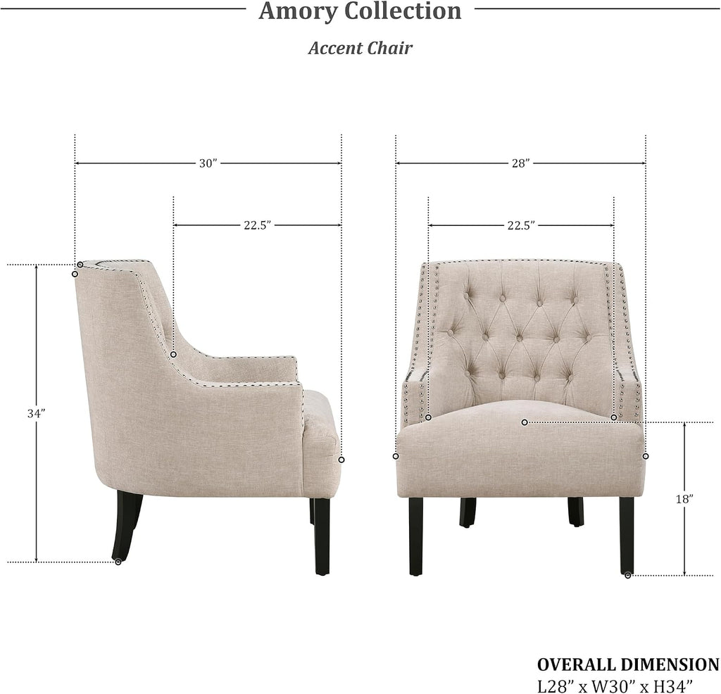 Lexicon Accent Chair Reading Chair Comfy Chair for Bedroom, Upholstered Armchair with Solid Wood Frame, Tufted Cushion Nail Head Trim, Single Sofa Chair for Living Room, Office, Taupe Chenille