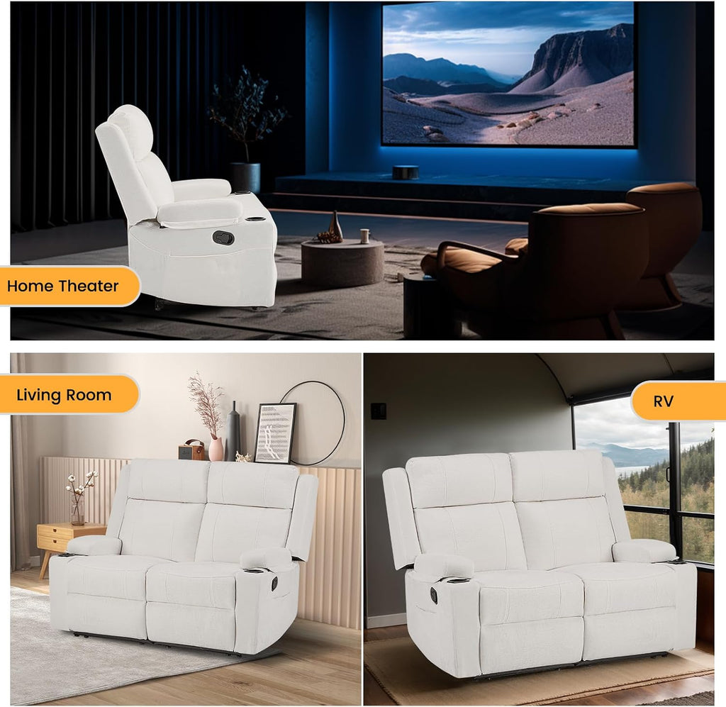 Loveseat Recliner, Loveseat Sofa with Adjustable Footrest, Wall Hugger Recliner for Living Room & Home Theater & RV(Beige)