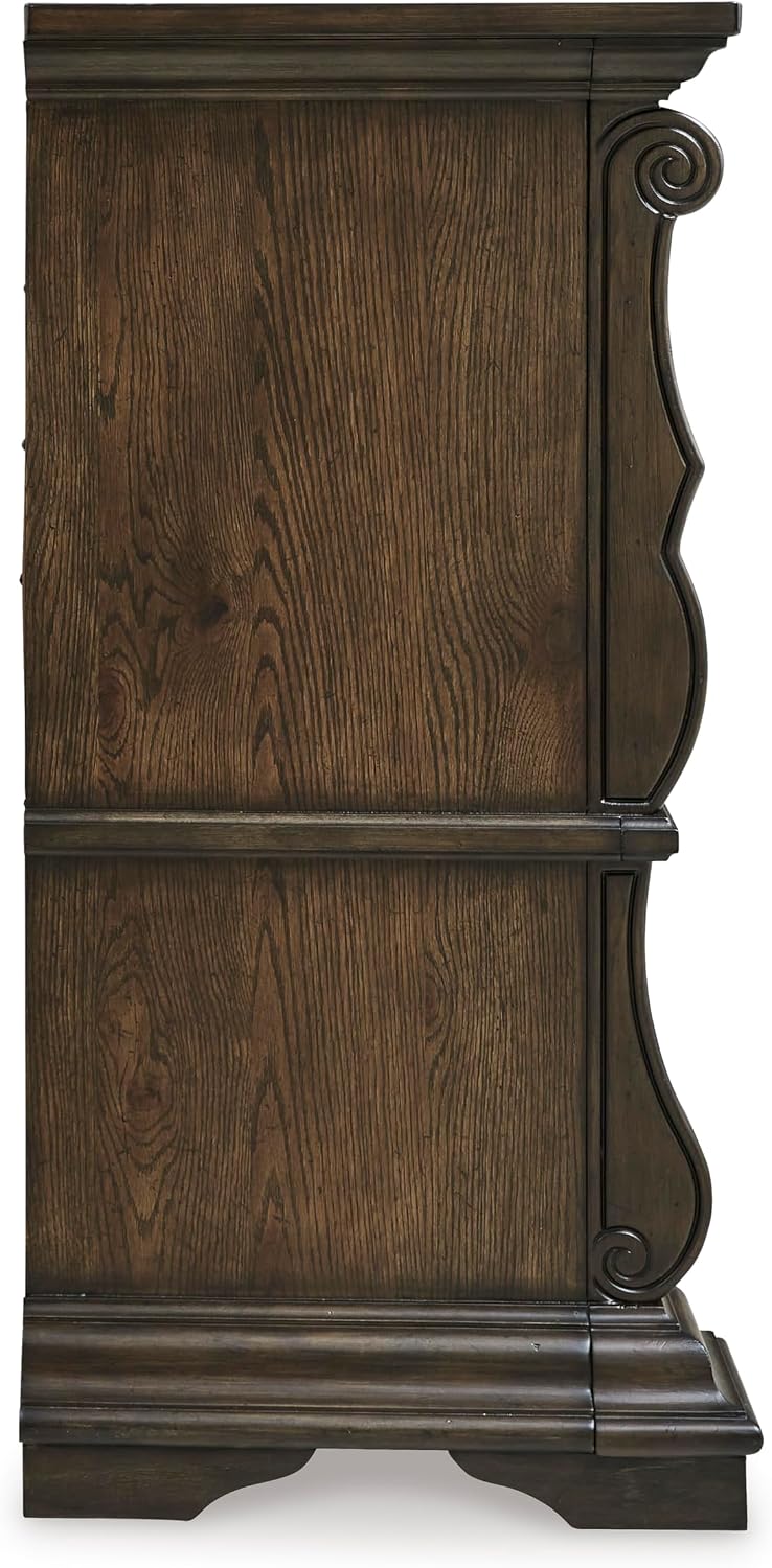 Signature Design by Ashley Maylee 6 Drawer Traditional Dresser with Mirror, Bedroom Chest of Drawers, Hardwood Solids, Oak & Ash Swirl Veneers, MDF Substrates, Cast Resin, Dark Brown