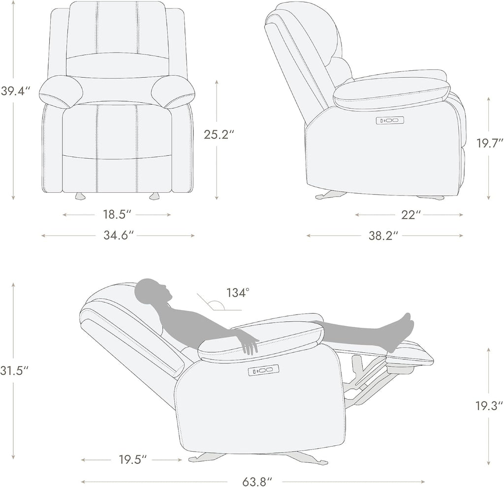 Watson & Whitely Power Recliner Chair for Adults, Faux Leather Electric Glider Reclining Chair for Living Room and Nursery, Upholstered Rocker Recliner with USB Port, Cream