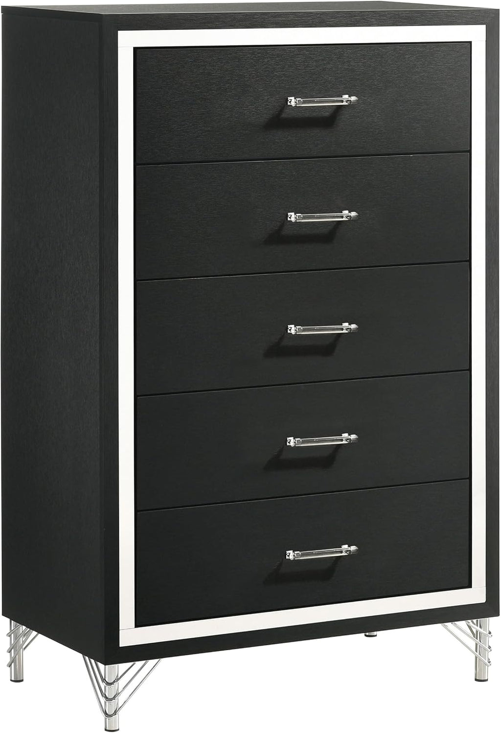Coaster Home Furnishings - Lucia - Wood & Metal - 5-Drawer Chest with Chrome Trim, Hairpin Legs and Bar Pulls - Modern Classic - Bedroom - Black - 224995