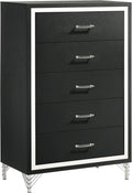 Coaster Home Furnishings - Lucia - Wood & Metal - 5-Drawer Chest with Chrome Trim, Hairpin Legs and Bar Pulls - Modern Classic - Bedroom - Black - 224995