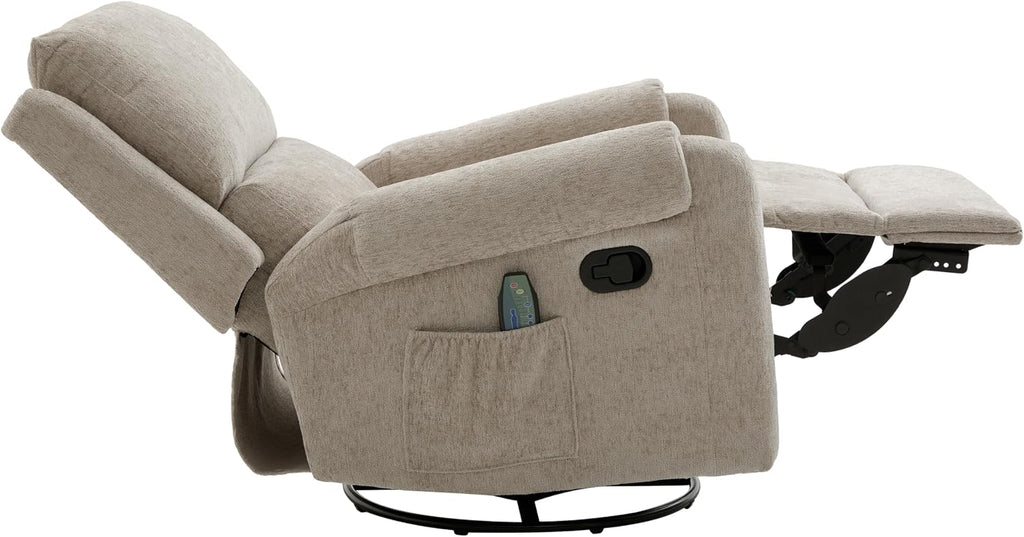 Christopher Knight Home Harper Massage Recliner Chair with 8 Modes, Chenille Upholstered Recliner Sofa, Swivel Massage Chair with a Side Storage Pocket for Living Room/Bedroom,Head Support,Light Brown