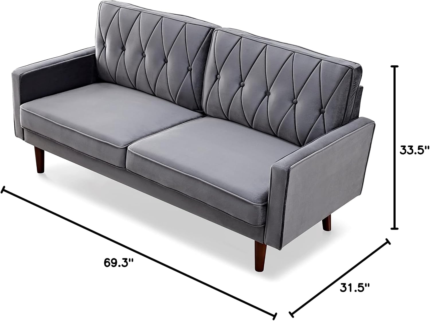 Container Furniture Modern Style Tufted Velvet Couches for Living Room with Soft Fabric Upholstery and Solid Wood Frame, 2 Piece Sofa and Loveseat Set, Grey