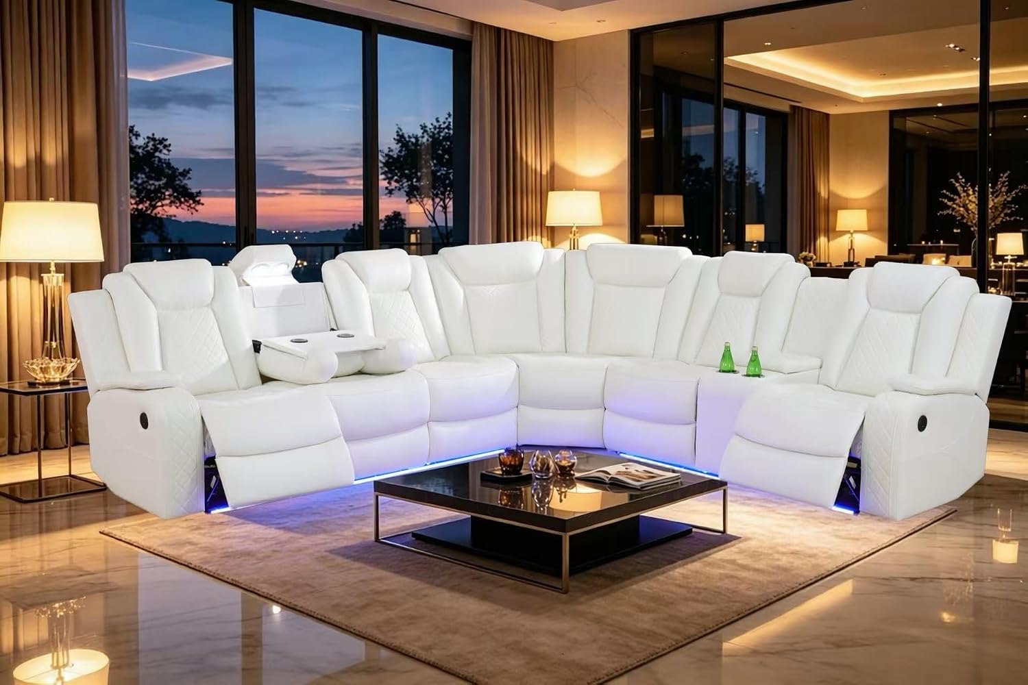 A Ainehome Power Furniture Reclining Sectional Sofa Set, Living Room Power Recliner Adjustable Sofa, Loveseat and Chair with Storage Console for Living Room/Office(A- Creamy White)