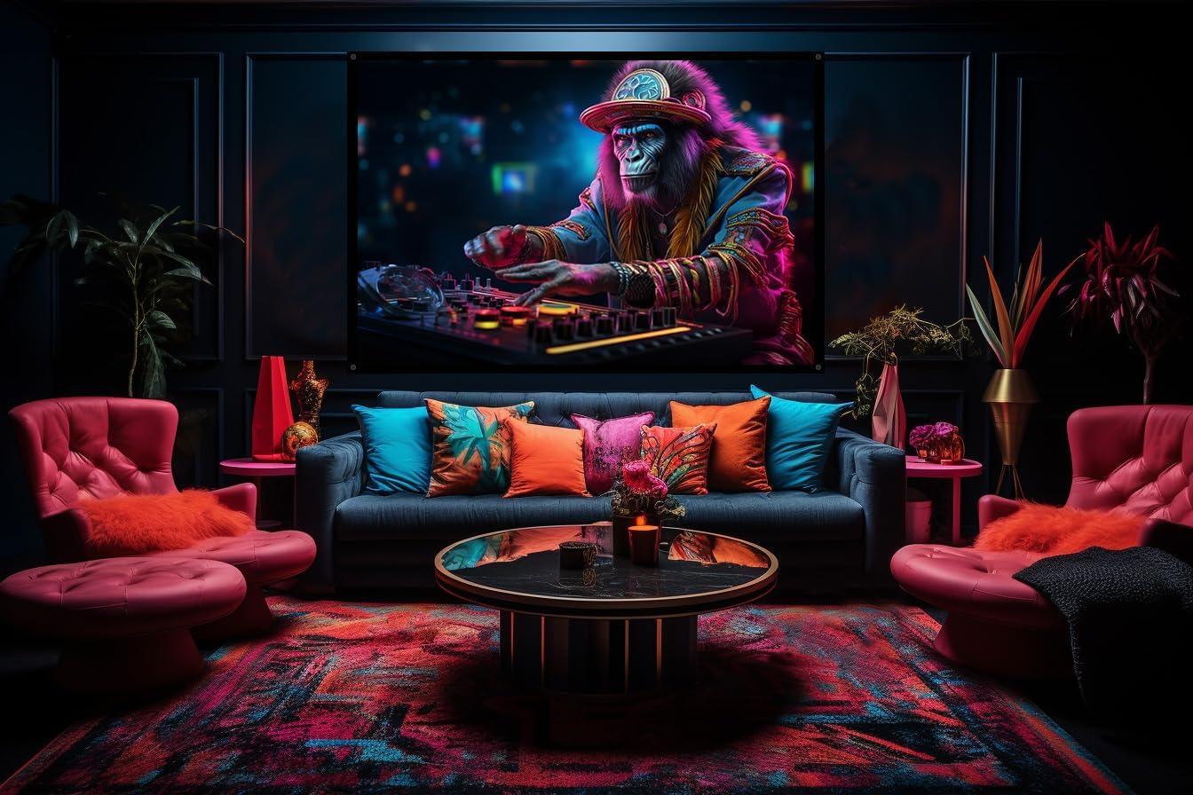 Cyberpunk Monkey DJ, UV tapestry, Blacklight Reactive Wall Hanging, Neon Backdrop, Party Decor, Psychedelic Tapestry, Visionary Wall Art (Large)