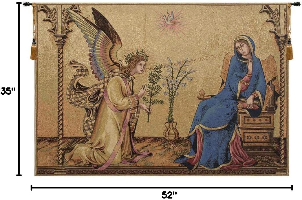 Charlotte Home Furnishings Inc. Annunciazione Tra I Santi Ansano E Margherita Italian Tapestry Wall Hanging 35 X 52 Inch Viscose Cotton And Polyester Perfect For Wall Decor By Simone Martini