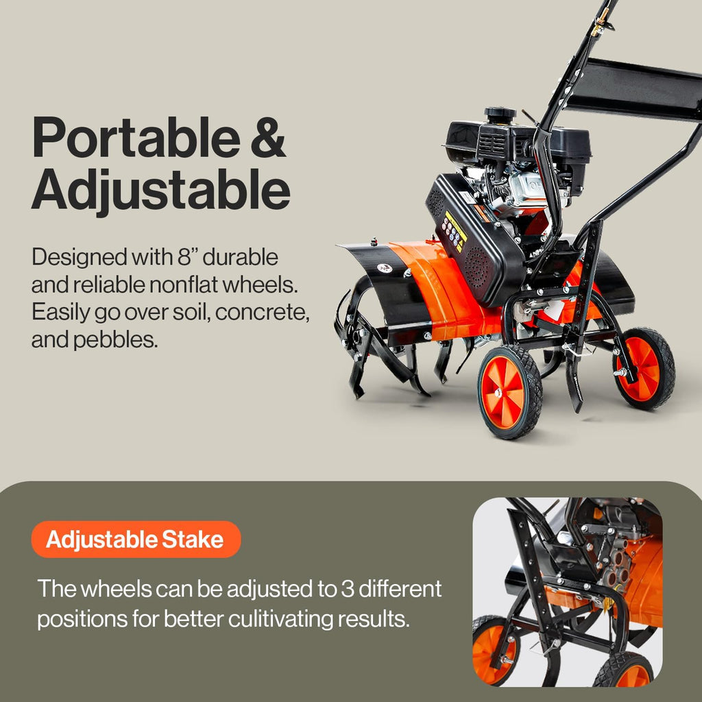 SuperHandy Tiller Cultivator – 7HP 209cc Engine, Adjustable Tilling Width & Depth, Heavy-Duty Steel Tines for Garden Soil Prep, Landscaping & Weed Removal (Front Tine Tiller)