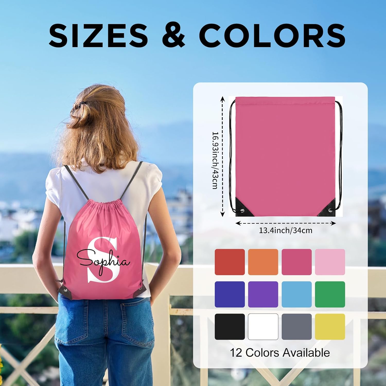 Custom Drawstring Backpacks With Your Logo, 500 Pack Personalized Text Drawstring Bags String Bag Bulk, Great for Travelling, Gym and for Everyday Use (White)