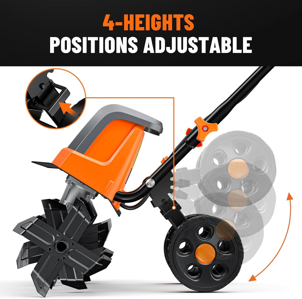 DOVAMAN 18-Inch Electric Garden Tiller, 15-Amp Corded Cultivator with Up to 9-Inch Tilling Depth, 4-Position Adjustable Wheels & Foldable Handle for Soil Preparation