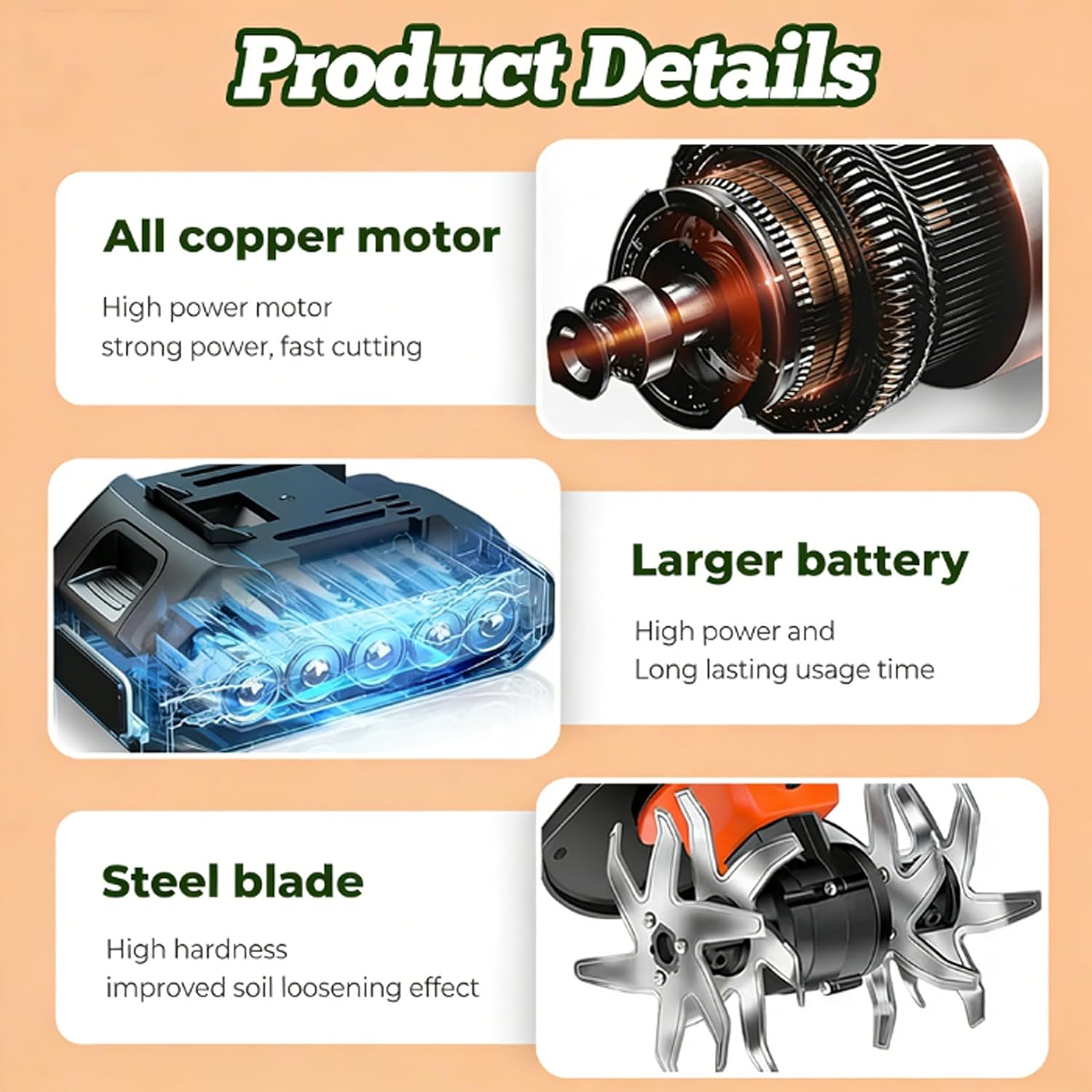 21V Cordless Tiller for Gardening, 360 RPM Electric Garden Tiller, 2-in-1 Powered Mini Cultivator with 2×2.0Ah Batteries & Charger, 5' Tilling Width, 4' Depth, for Lawn/Soil Cultivation (with Pole)