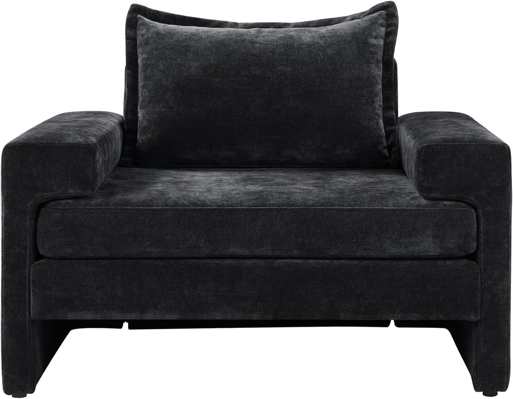 Christopher Knight Home Aylen Modern Chenille Upholstered Accent Chair with Wide Armrests, Wooden Living Room Club Chair, Bedroom Comfy Reading Chair with Back Pillow, Black