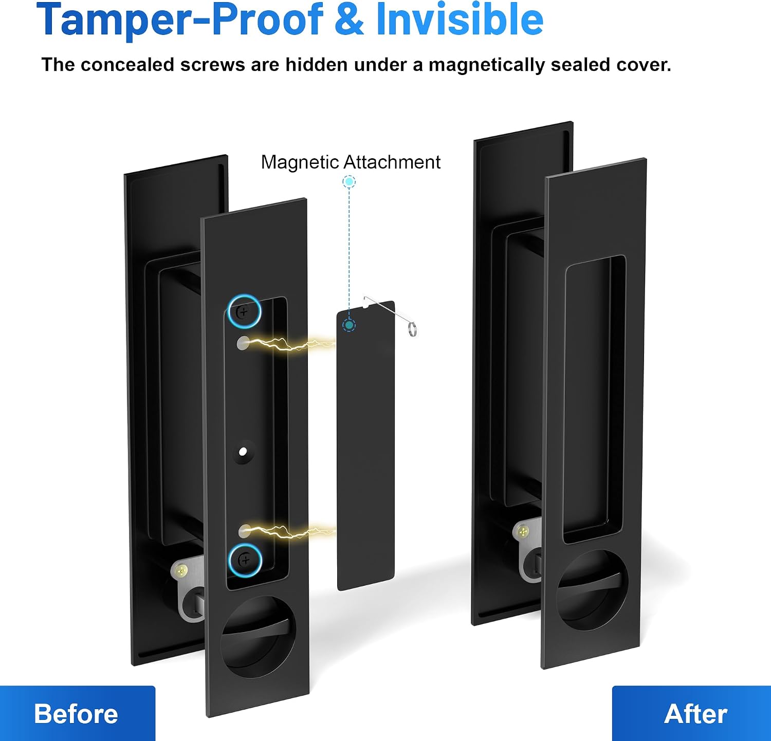 Dontay Pocket Door Handle and Edge Pull, Narrow Modern Rectangular Keyed Entry Function, Recessed Sliding Door Hardware for 1 3/8' to 2 3/16' Thickness Door (Privacy Lock, Matte Black, 2 Pack)