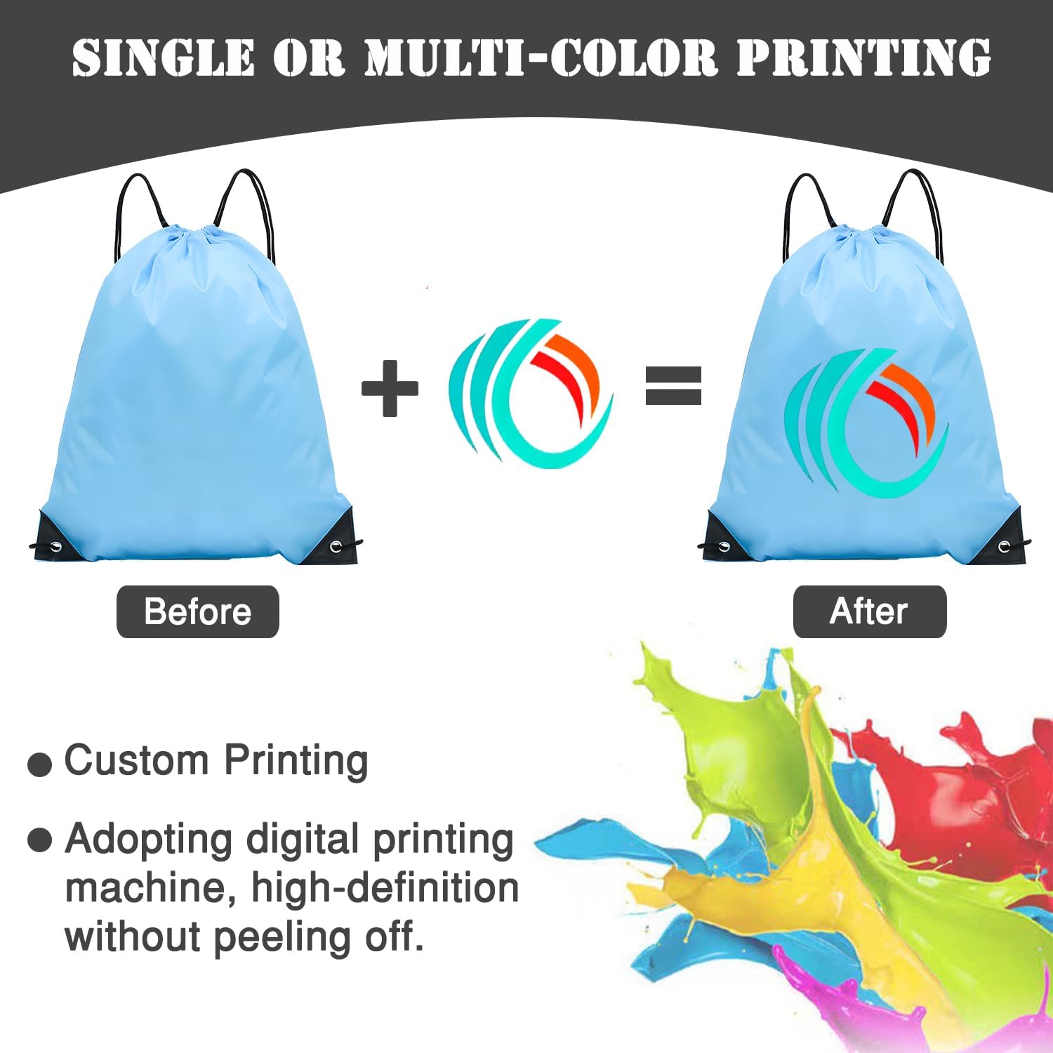 Custom Bags With Your Logo Set of 100 Custom Backpack Draw String Bags Pack Bulk for Travelling Swimming Gym Everyday Use (Blue 1)
