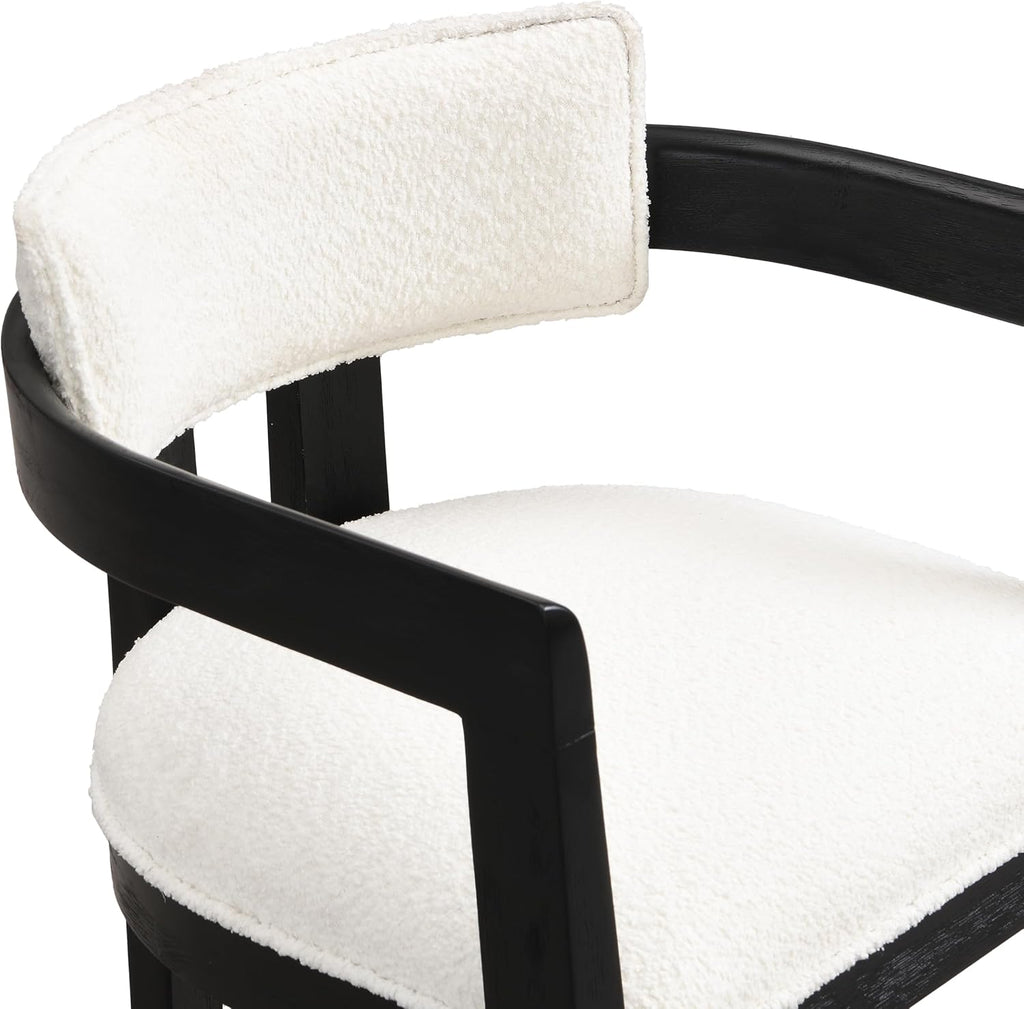 Christopher Knight Home Falcon Boucle Fabric Upholstered Dining Chairs Set of 2, Modern Wooden Dining Armchair, Curved Backrest Kitchen Side Chair,Living Room Accent Chair Extra Seat,Black+Milky White