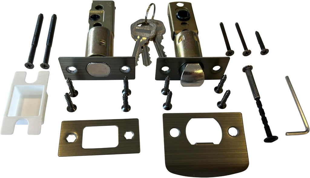 LOCKSET4U Single Reversal Front Door Hardware Set Luna, Heavy Duty Grip Entry Single Door Lock Set with Grip Handle and deadbolt, Antique Brass Finish