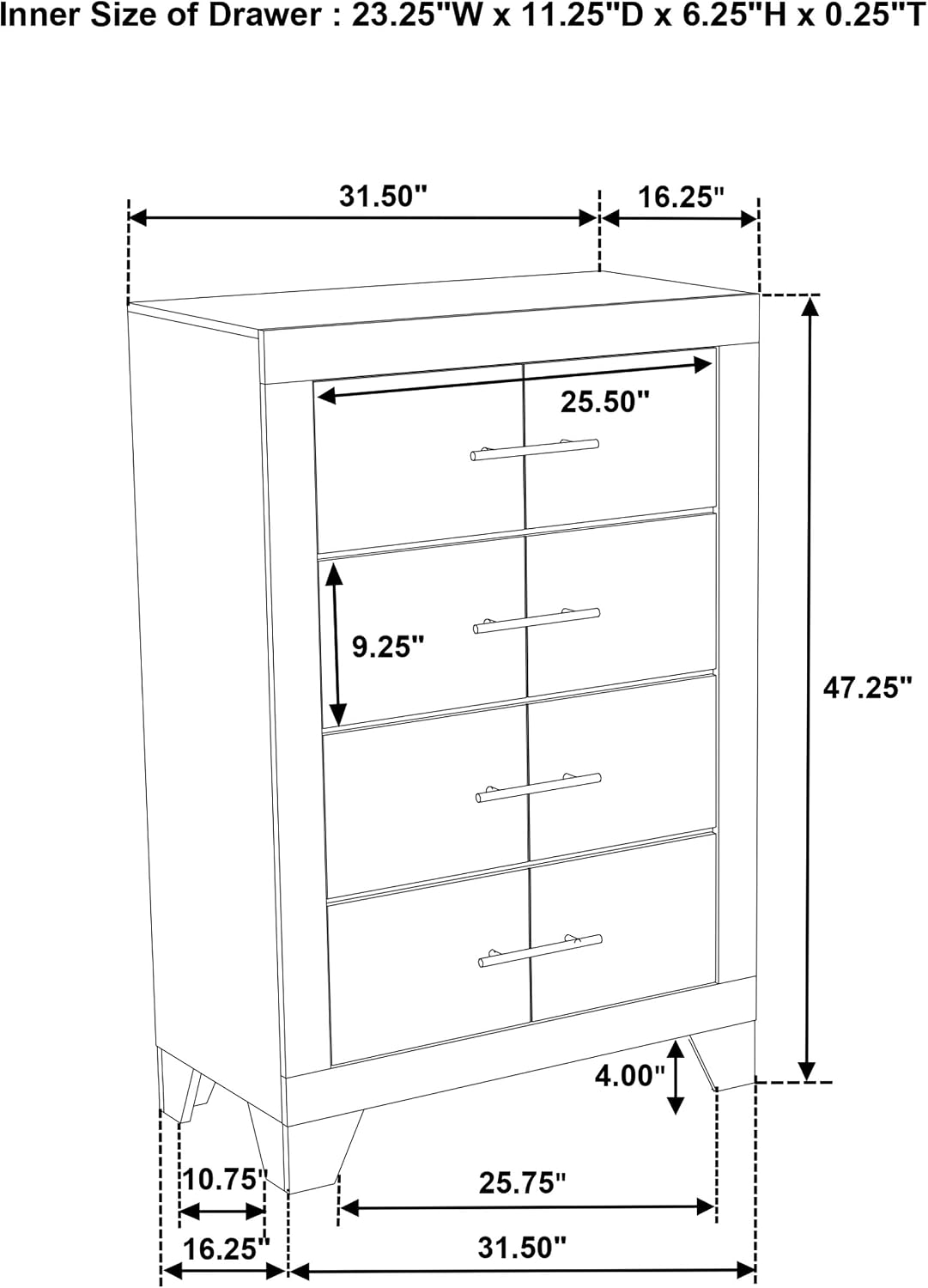 Coaster Home Furnishings - Trenton - Wood - 4-Drawer Chest of Drawers with Nickel Handles, English Dovetail Joinery and Metal Glides - Contemporary - Bedroom - Rustic Cream - 225065